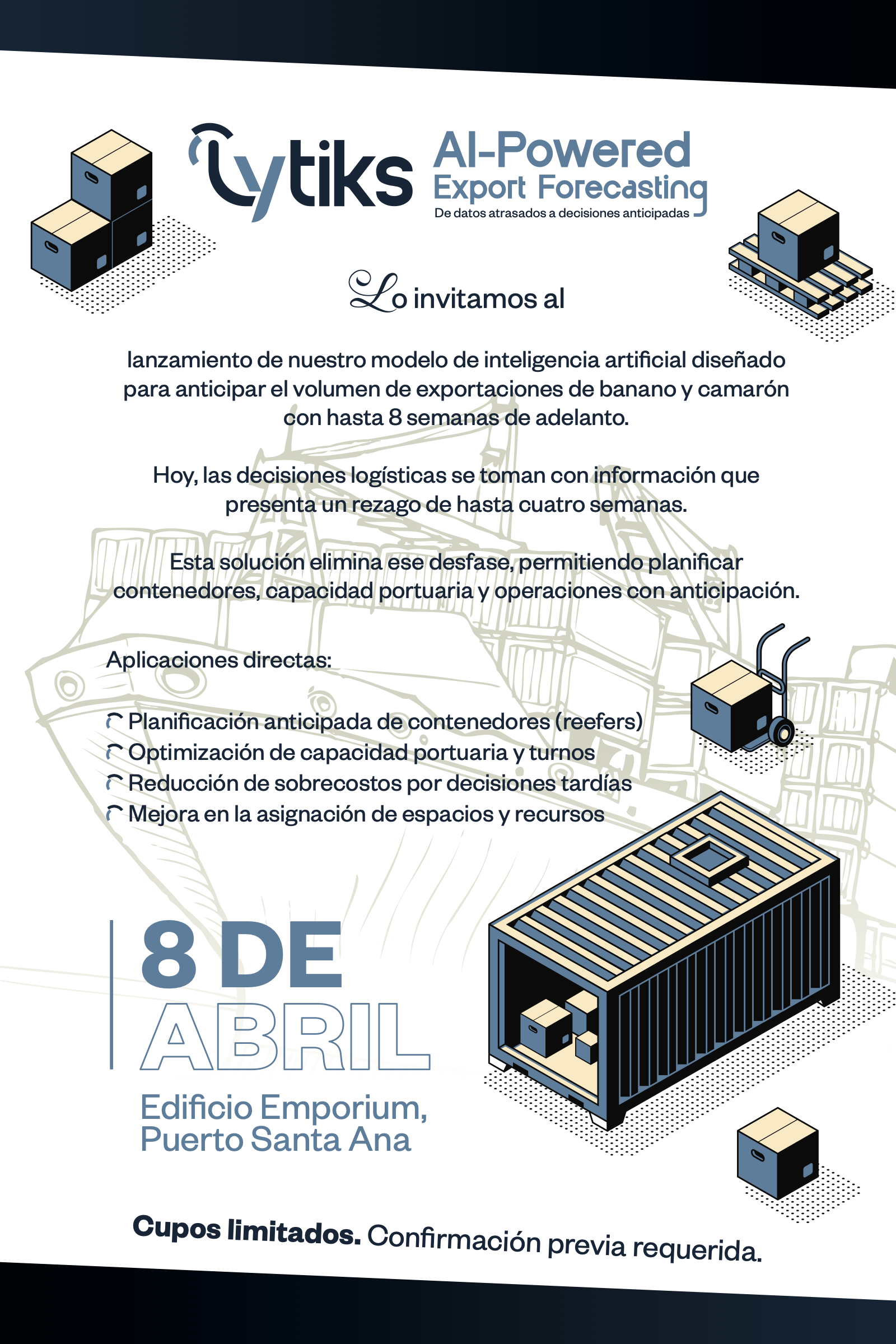 Vista previa de la invitación oficial del evento AI-Powered Export Forecasting